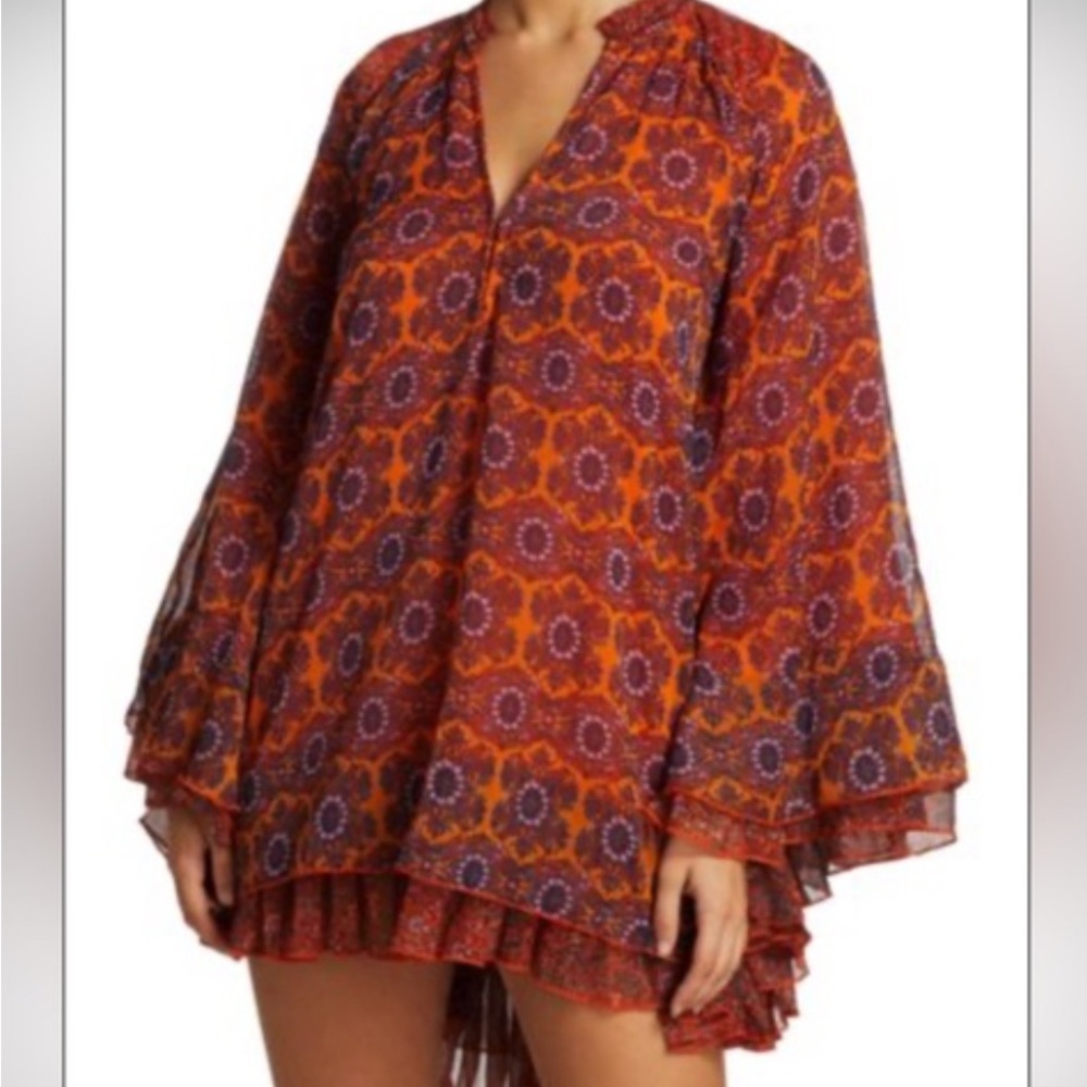 Free People Red and Purple Long Sleeve Tunic Dress